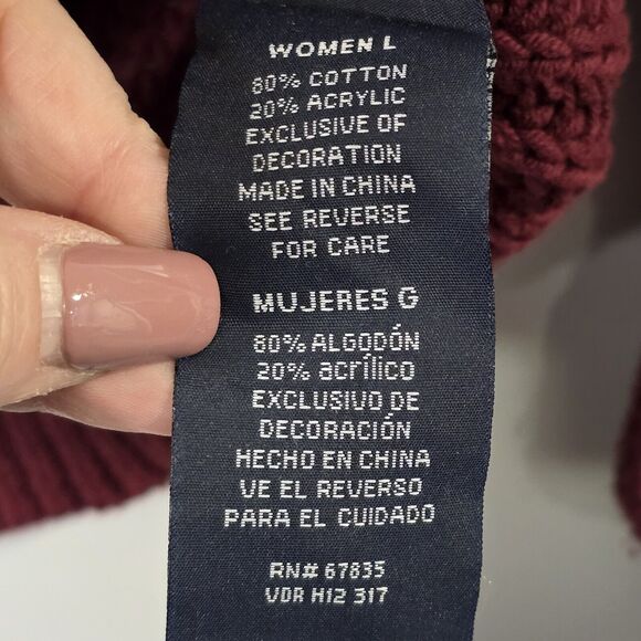 Nautica Sweater Womens Red Large Cable Knit Crew Neck Cotton Pullover Fisherman - Picture 4 of 4